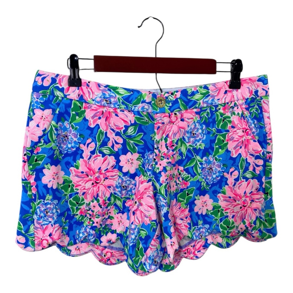 Lilly Pulitzer Buttercup Knit Scallop Shorts Spring in Your Step Sz 10 Blue Pink